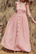 Decorative Button Ruffle Trim Smocked Maxi Dress - Minihomy