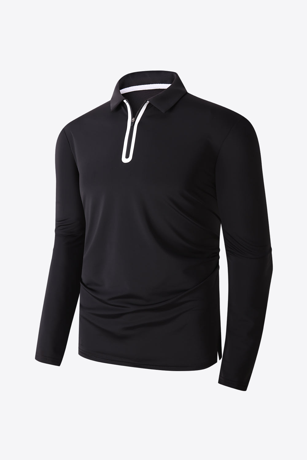 Contrast Long Sleeve Zip Polo Shirt - Minihomy