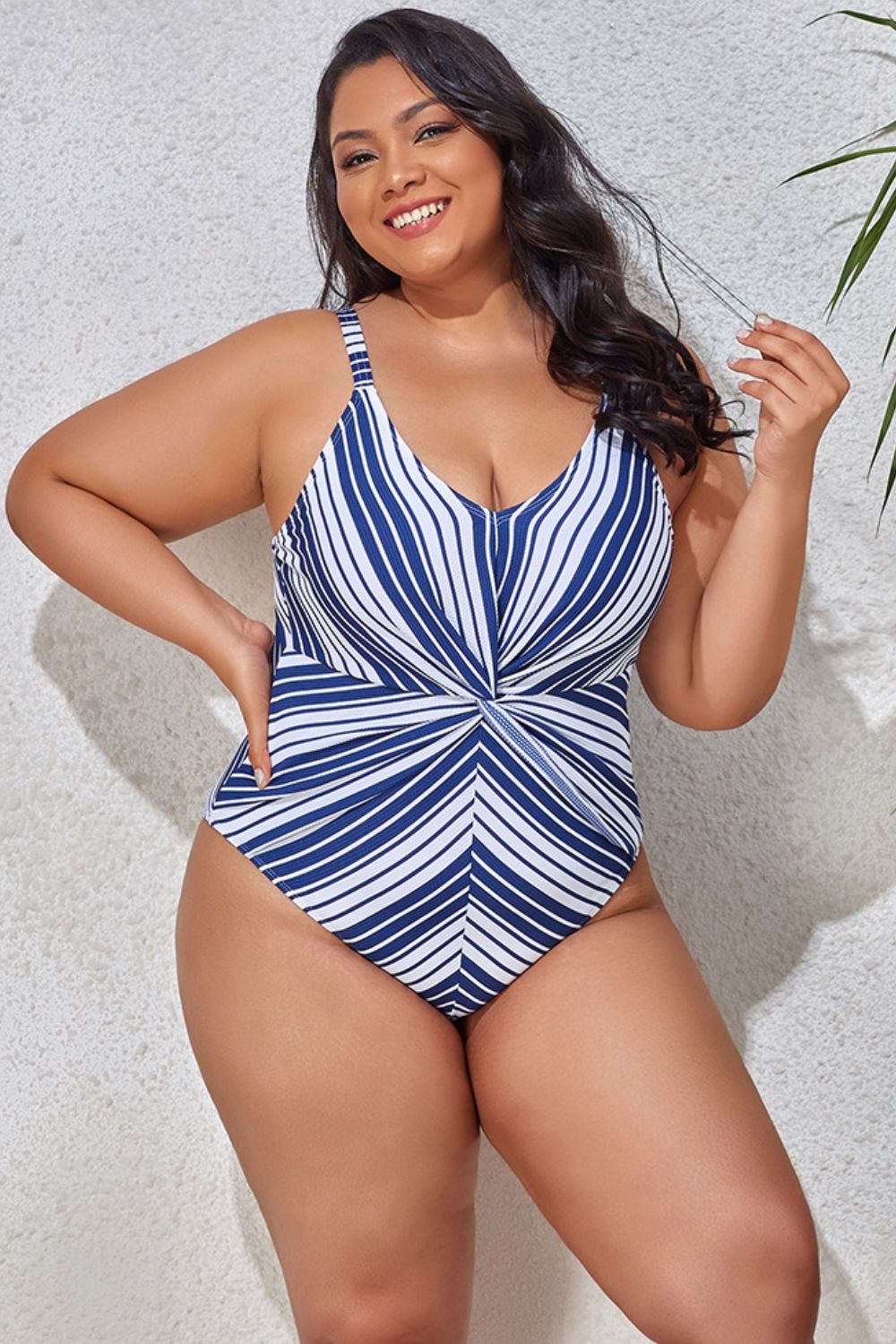 Plus Size Striped One-Piece Swimsuit - Minihomy