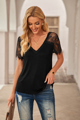 Side Lace V Neck T-Shirt - Minihomy