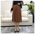 Pleated Half Length High Waist Long Skirt - Minihomy