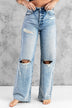 Distressed Raw Hem Wide Leg Jeans - Minihomy