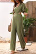 Cutout Half Puff Sleeve Zip-Back Jumpsuit - Minihomy