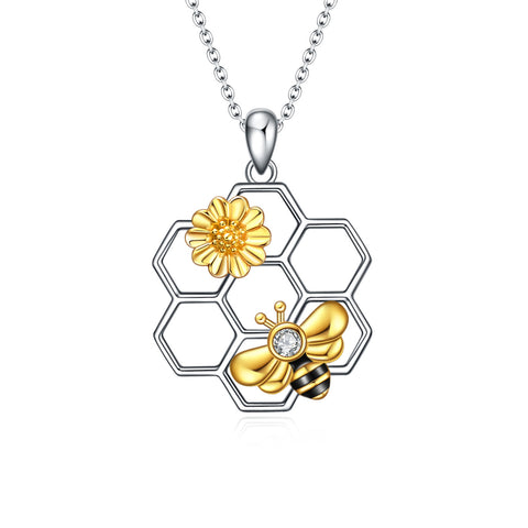 Sterling Silver Honeycomb Cute Flower Pendant Necklaces for Women for Her