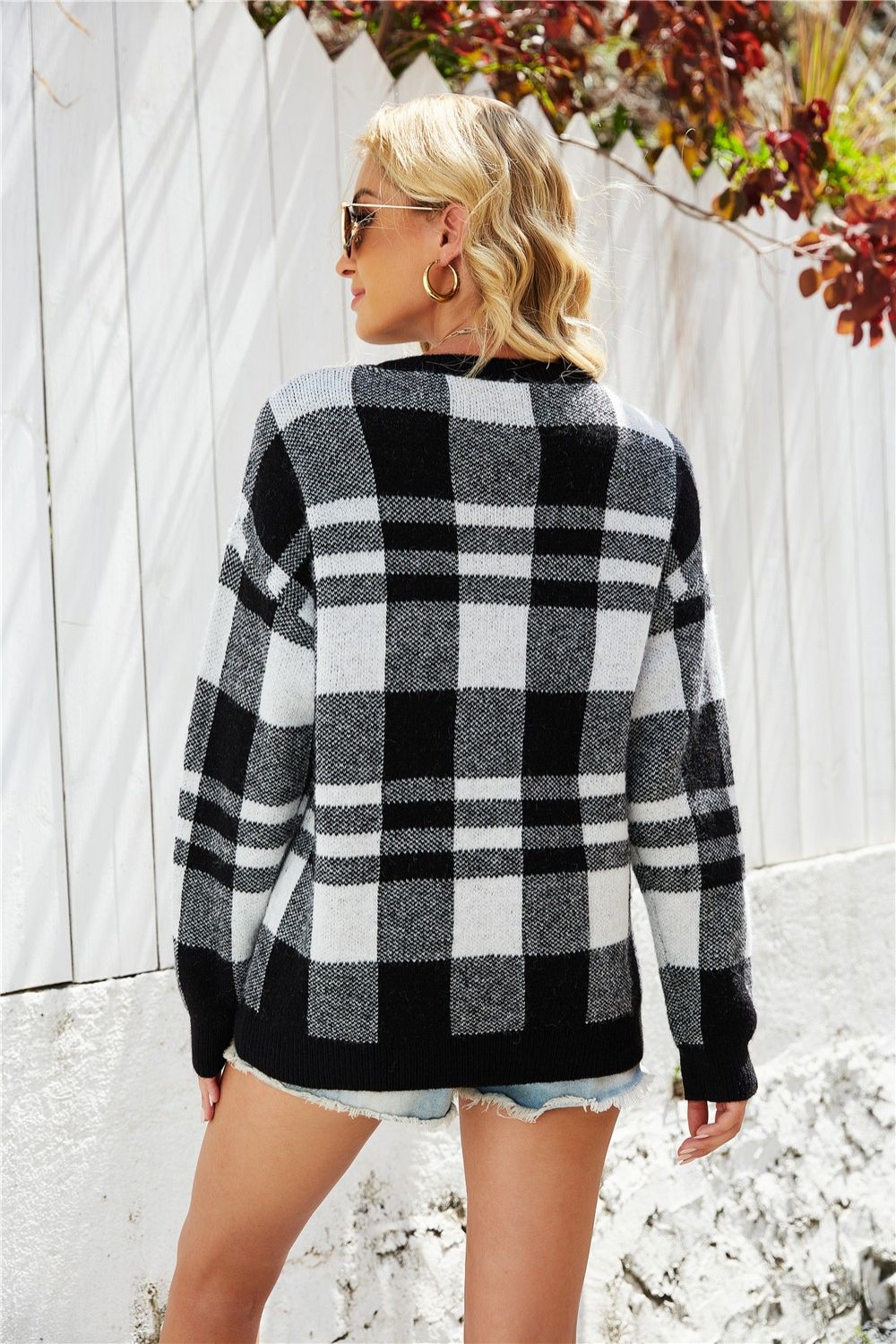 Plaid Dropped Shoulder Sweater