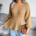 V-Neck Rib-Knit Peplum Sweater