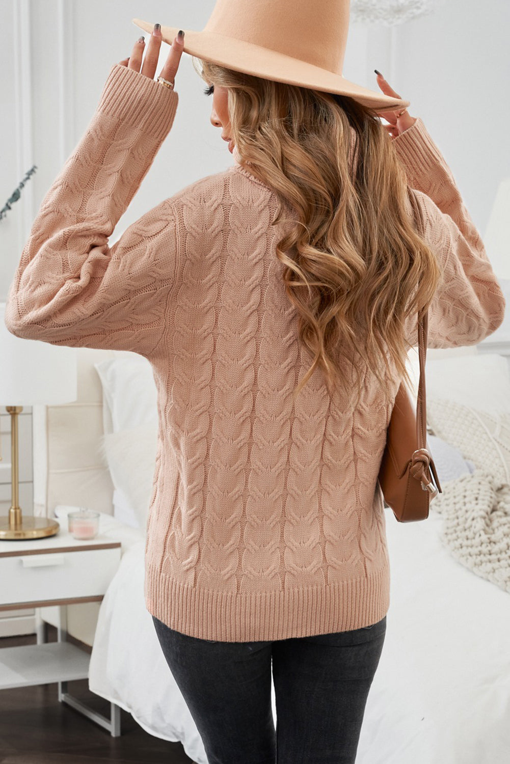 Cable-Knit Dropped Shoulder Turtleneck Knitted Sweater