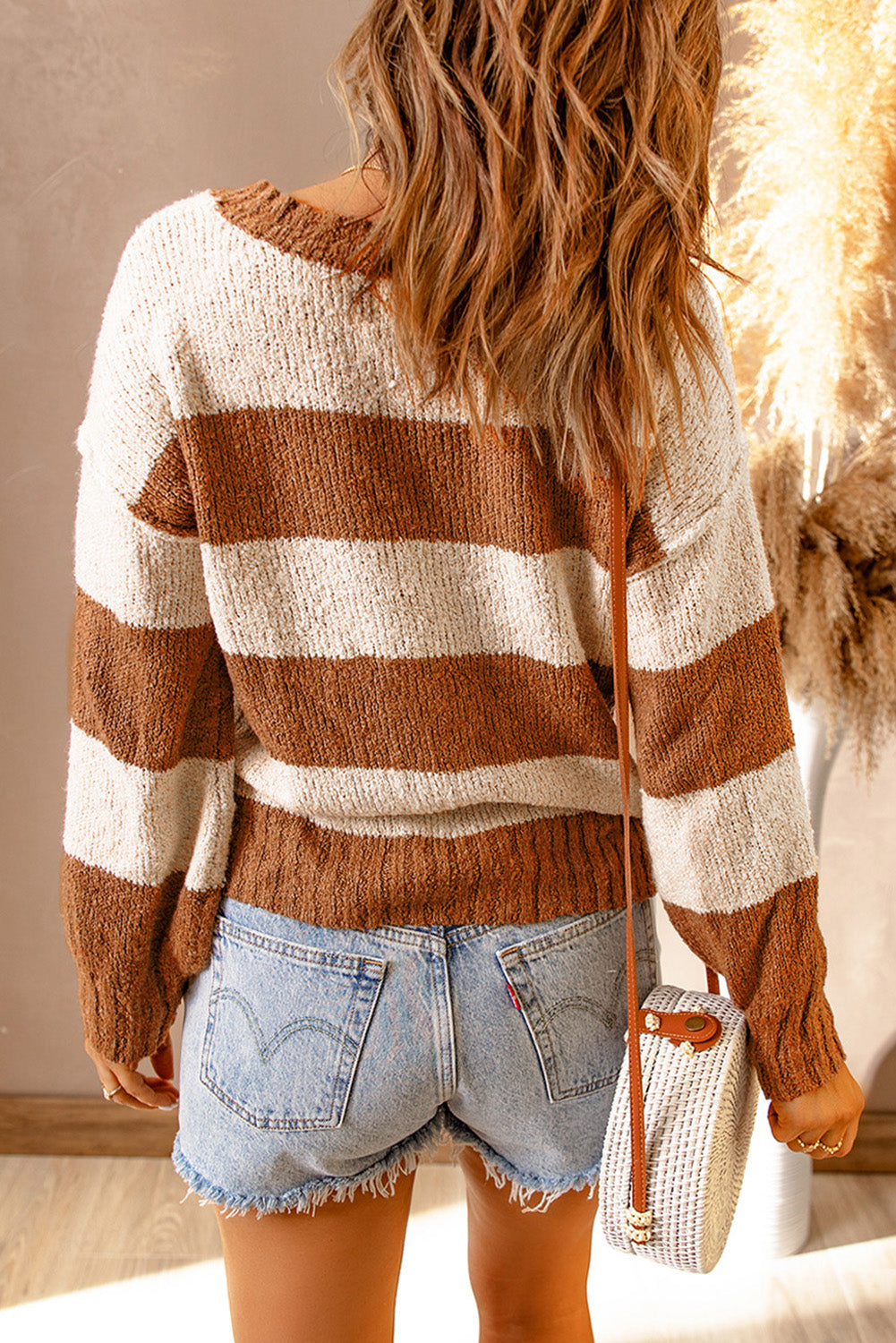 Two-Tone Striped Rib-Knit Sweater