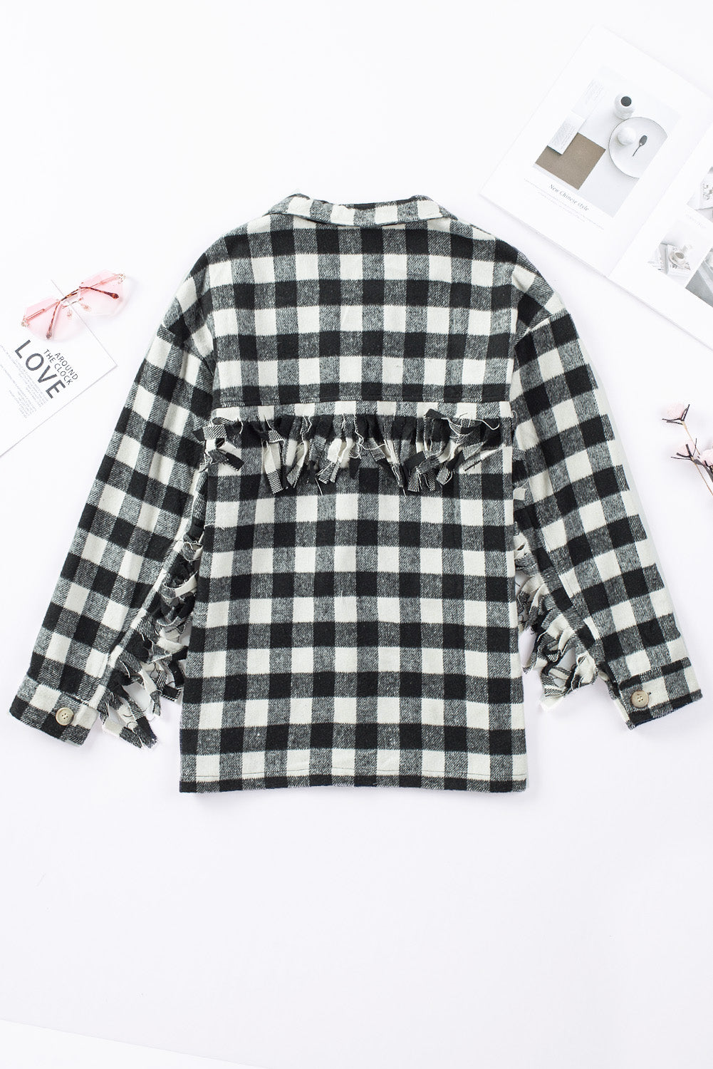 Plaid Fringe Detail Shirt Jacket