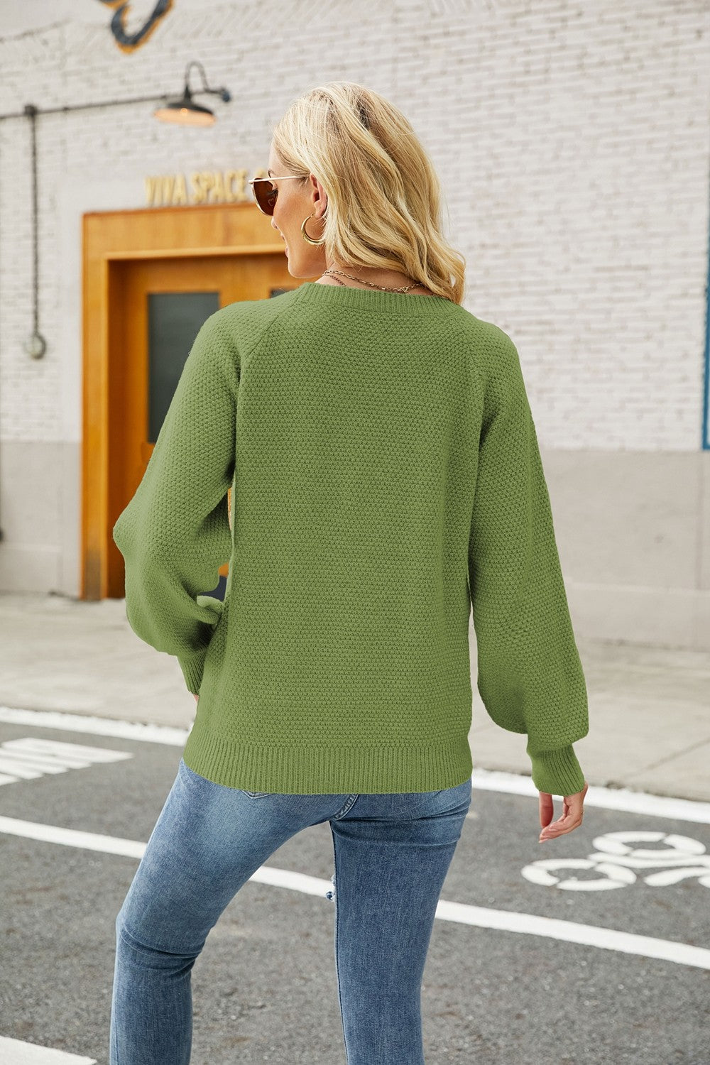 Mixed Knit Raglan Sleeve Sweater - Minihomy