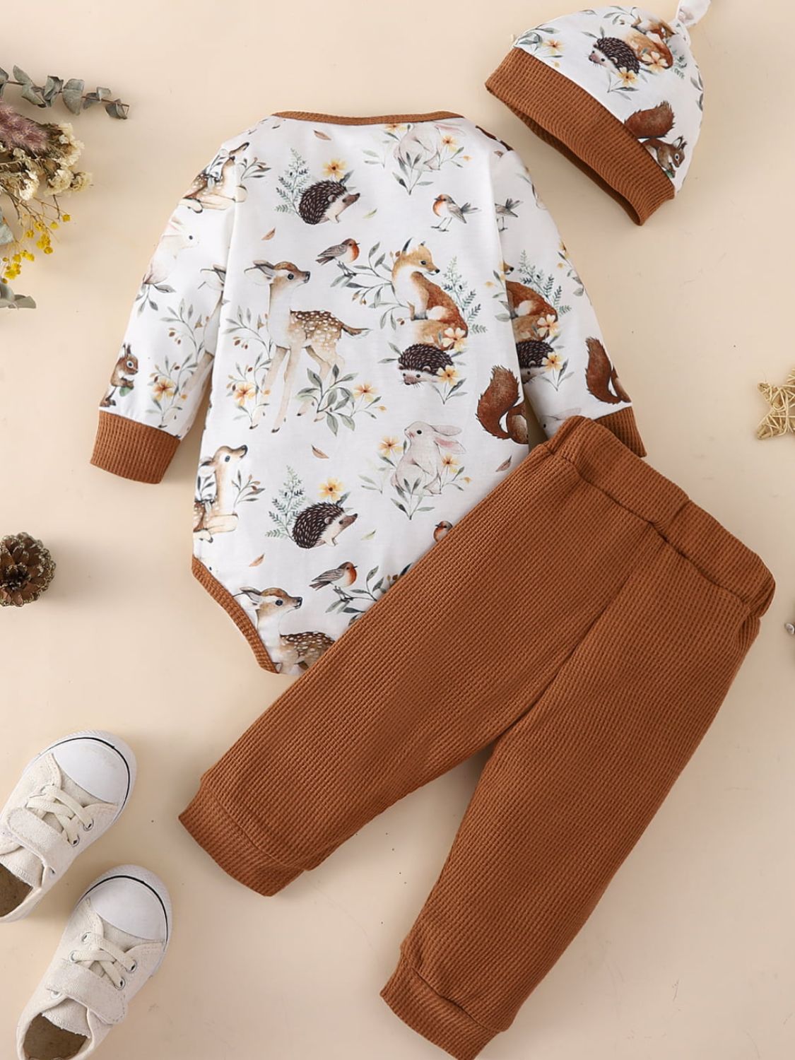 Baby Printed Bodysuit and Waffle-Knit Joggers Set - Minihomy