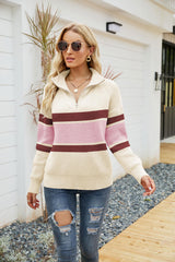 Quarter-Zip Rib-Knit Collared Sweater