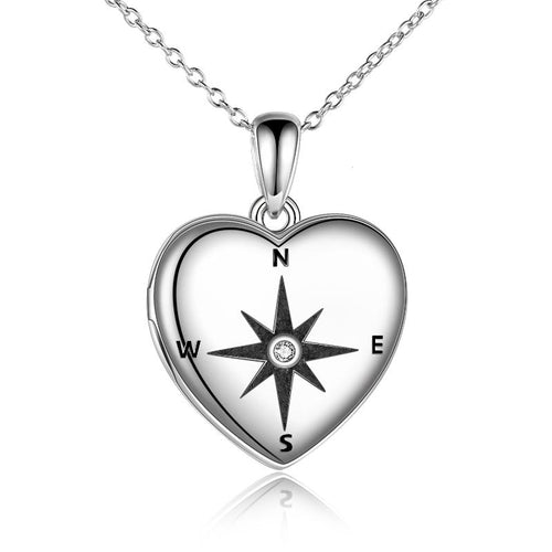 925 Sterling Silver Locket Necklace that Holds Pictures Compass Jewelry High School College Graduation Gifts for Women