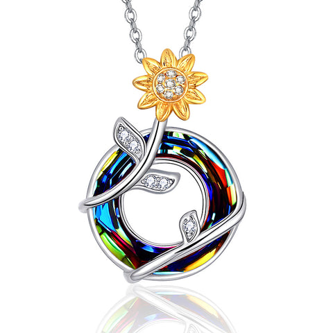 Sunflower Necklace Sterling Silver Austrian Crystal Pendant Necklace Jewelry Gift For Women Girls