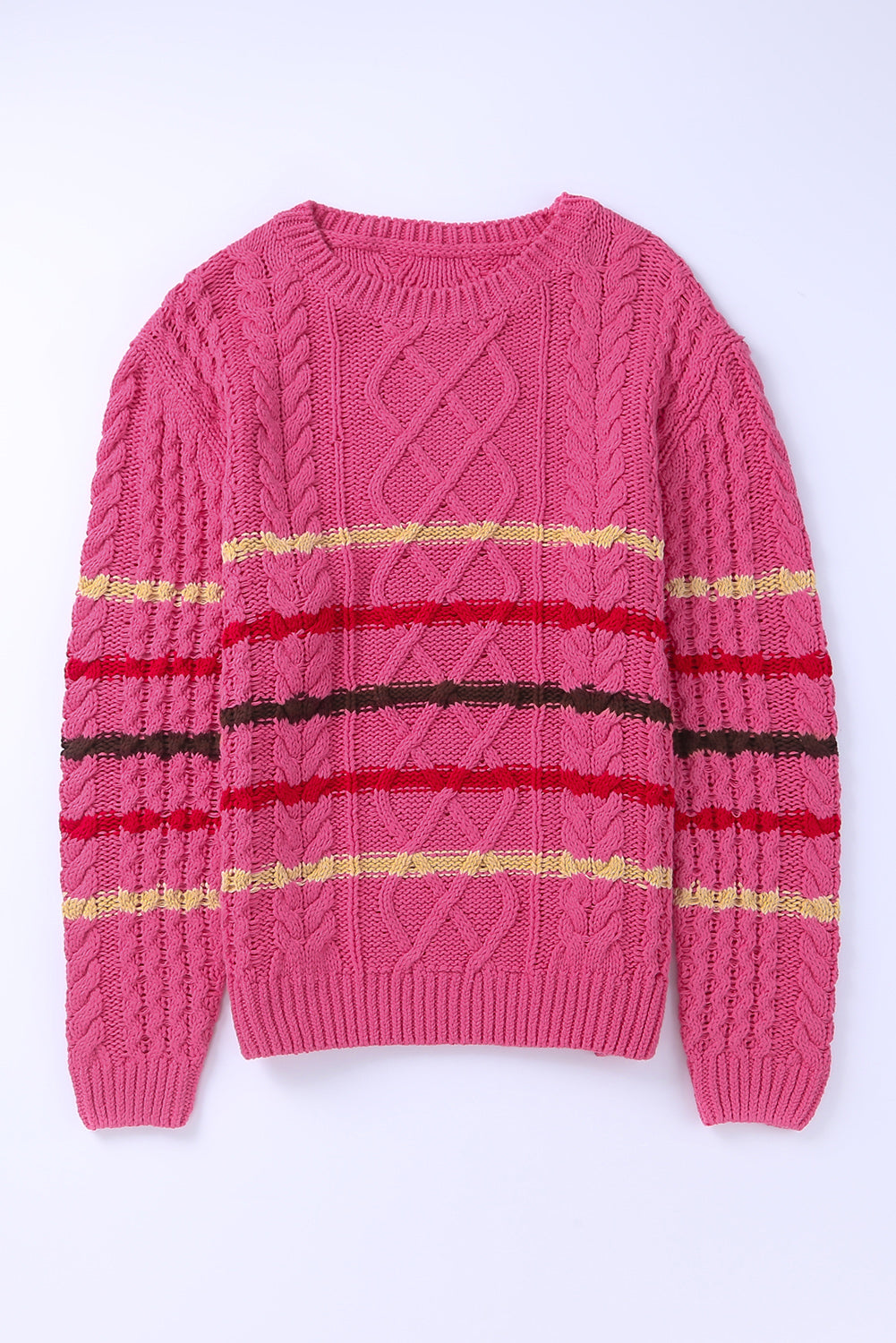 Striped Round Neck Mixed Knit Sweater