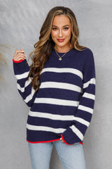 Striped Contrast Rib-Knit Tunic Sweater