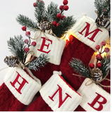 Woolen Knitted Christmas Letter Socks Decoration Pendant Gift Bag