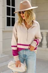 Striped Half-Zip Collared Sweater