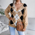 Argyle V-Neck Long Sleeve Sweater - Minihomy