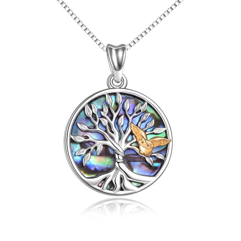 Sterling Silver Family Tree of Life with Owl  Pendant Necklace Jewelry