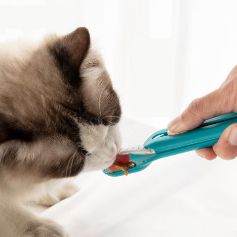 The Cat Strip Spoon Feeder Squeezes Snack