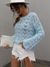 Openwork Dropped Shoulder Knit Top - Minihomy