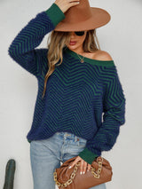 Chevron Two-Tone Fuzzy Sweater