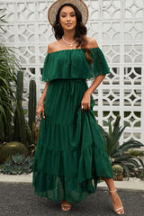 Swiss Dot Off-Shoulder Tiered Maxi Dress