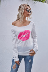 Lip Graphic Off-Shoulder Sweatshirt