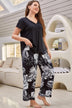 Full Size V-Neck Top and Floral Pants Lounge Set - Minihomy