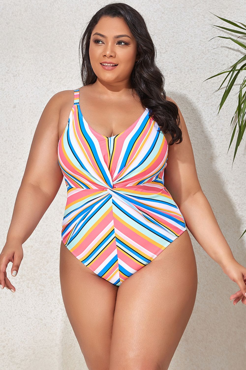 Plus Size Striped One-Piece Swimsuit - Minihomy