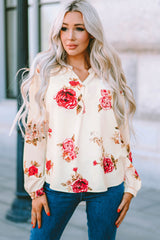 Floral Notched Curved Hem Blouse