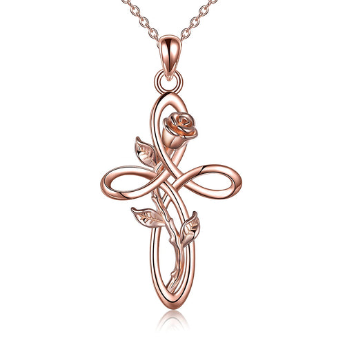 Cross Necklace with Sunflower Rose Flower Sterling Silver Infinity Love Celtic Knot Pendant Necklace for Women
