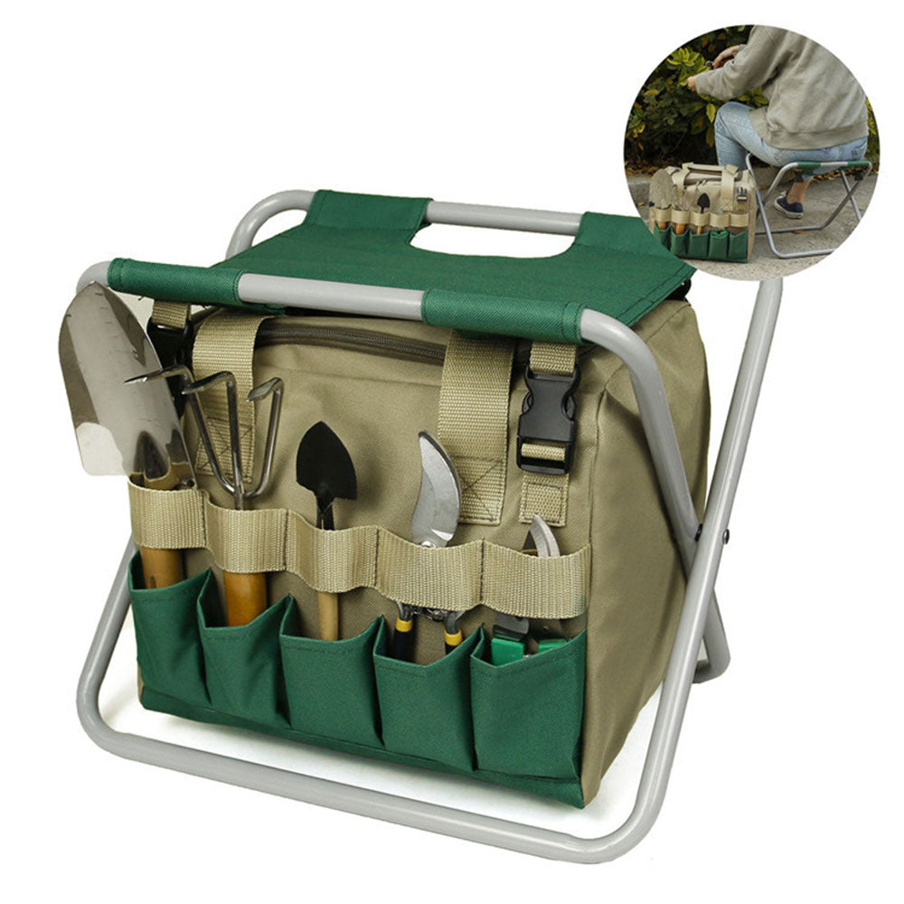 Gardening Stool With Tote Bag Chair Garden Tools Set Organizer - Minihomy