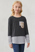 Girls Striped Color Block Sequin Pocket Top - Minihomy