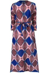 Geometrical Print Accordion Pleated Three-Quarter Sleeve Dress - Minihomy