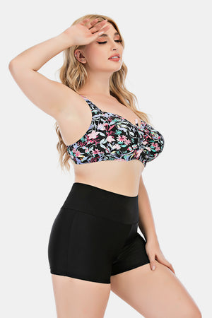 Plus Size Floral Ruched Two-Piece Swim Set - Minihomy