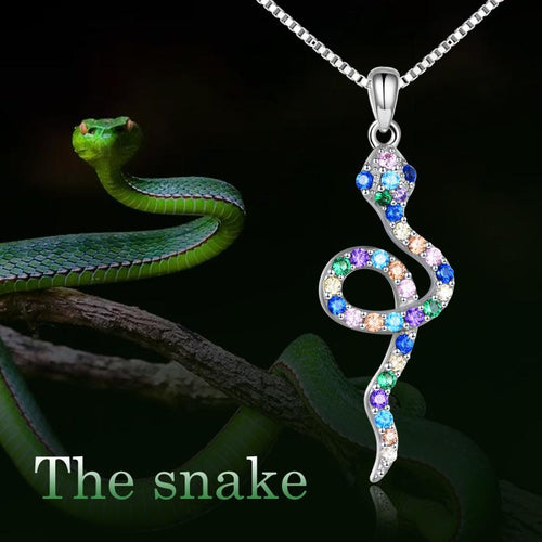 Snake Necklace Sterling Silver Animal Pendant with Color zircon Jewelry for Women Girls