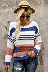 Color Block Drop Shoulder Sweater - Minihomy