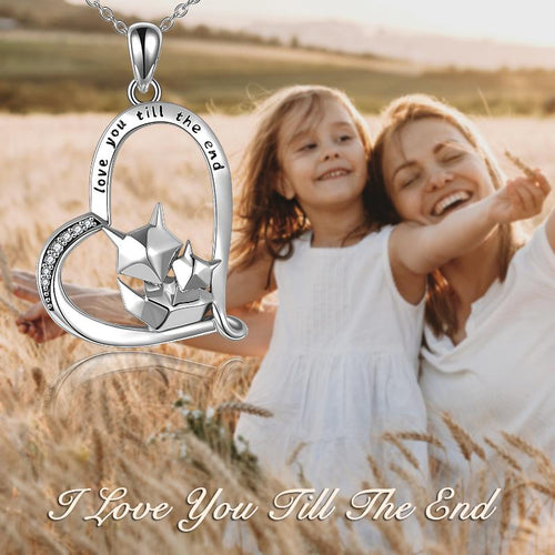 Sterling Silver Fox Heart Pendant Necklace For Women