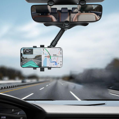 Rearview Mirror Phone Holder For Car Rotatable And Retractable Multifunctional 360