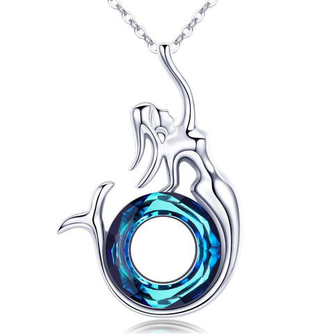 S925 Sterling Silver Crystal Little Mermaid Pendant Necklace Jewelry