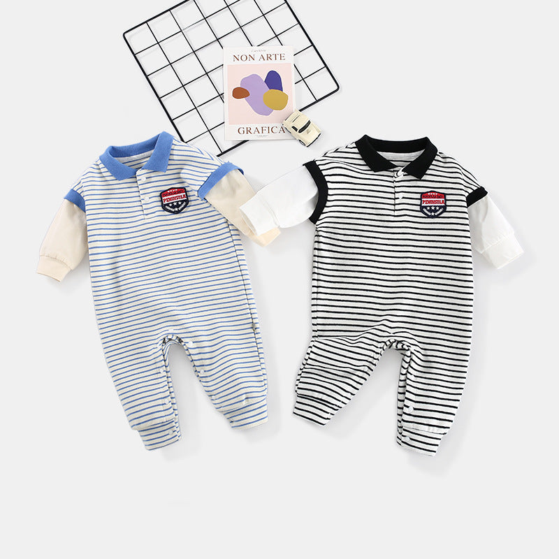 Baby Onesies Striped Male Baby Newborn Clothes Baby Autumn Clothes - Minihomy