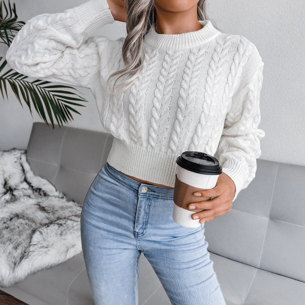 Cable-Knit Cropped Sweater - Minihomy