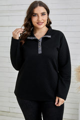 Plus Size Quilted Quarter-Snap Sweatshirt - Minihomy