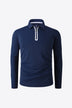 Contrast Long Sleeve Zip Polo Shirt - Minihomy