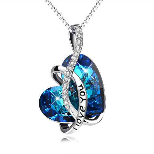 Sterling Silver Heart Austrian Crystal Pendant Necklace for Women
