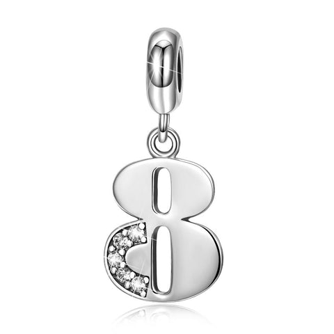 925 Sterling Silver Lucky Number 1-9 Charms Bracelet Number Pendant
