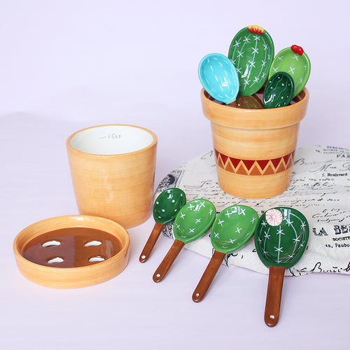 Ceramic Spoon Rice Cactus Scale Spoon Baking Measuring Spoon Household Spoon Cute Kitchen Tool With Base