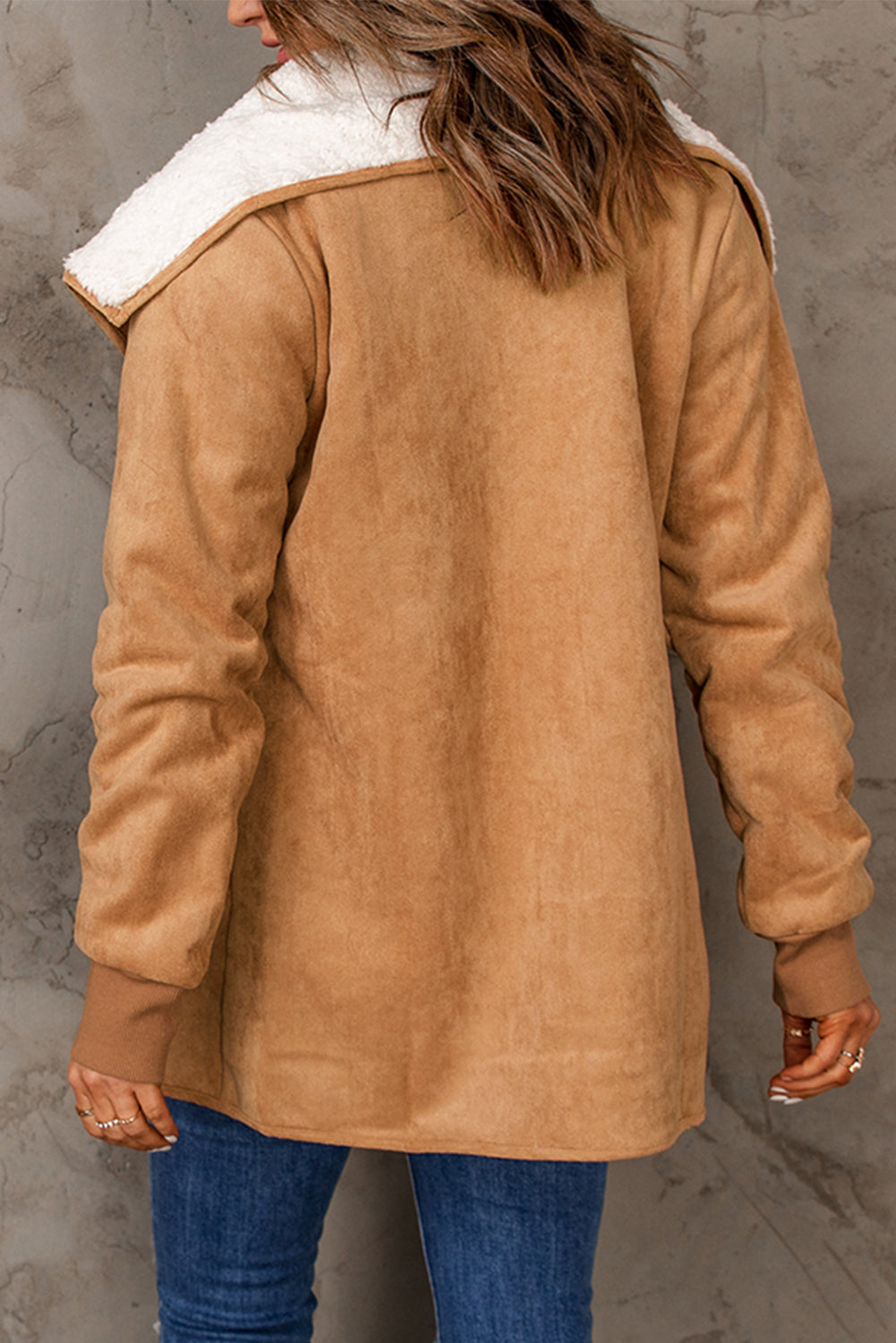 Faux Suede Sherpa Lining Jacket with Pockets